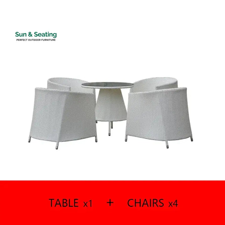 Llamas Outdoor Patio Seating Set 4 Chairs and 1 Table Set (White) Coffee Table Sets