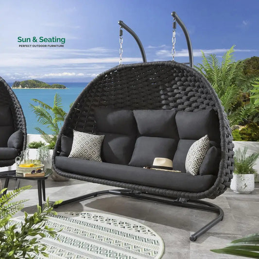 Lleu Three Seater Hanging Swing With Stand For Balcony Garden Swing (Grey) Braid & Rope Swings