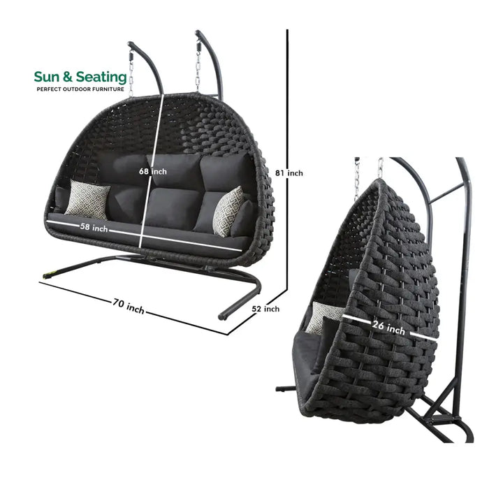 Lleu Three Seater Hanging Swing With Stand For Balcony Garden Swing (Grey) Braid &amp; Rope Swings