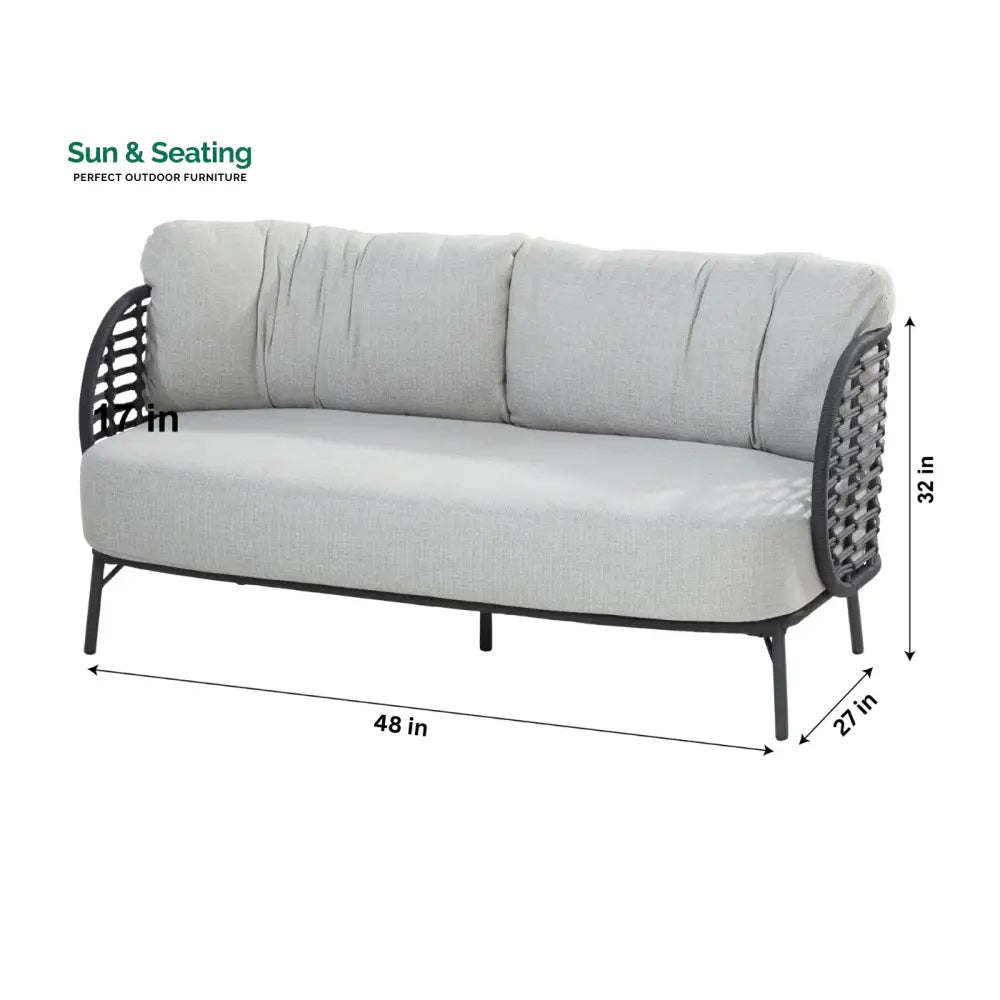 Locator Outdoor Sofa Set 2 Seater 2 Single seater with ottoman and 1 Center Table Set (Dark Grey) Braided &amp; Rope Sofa