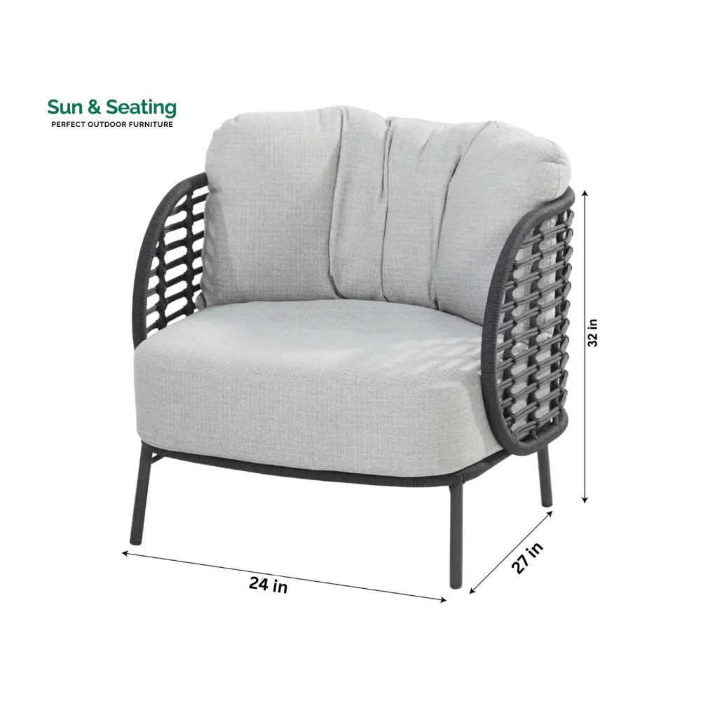 Locator Outdoor Sofa Set 2 Seater 2 Single seater with ottoman and 1 Center Table Set (Dark Grey) Braided &amp; Rope Sofa