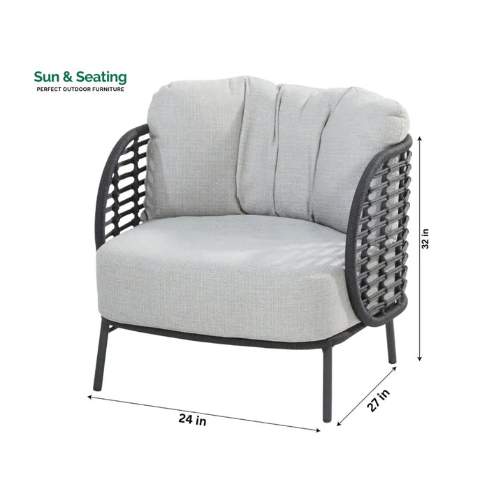 Locator Outdoor Sofa Set 2 Seater 2 Single seater with ottoman and 1 Center Table Set (Dark Grey) Braided &amp; Rope Sofa