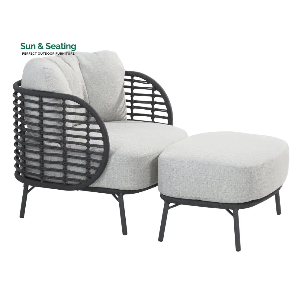 Locator Outdoor Sofa Set 2 Seater 2 Single seater with ottoman and 1 Center Table Set (Dark Grey) Braided &amp; Rope Sofa