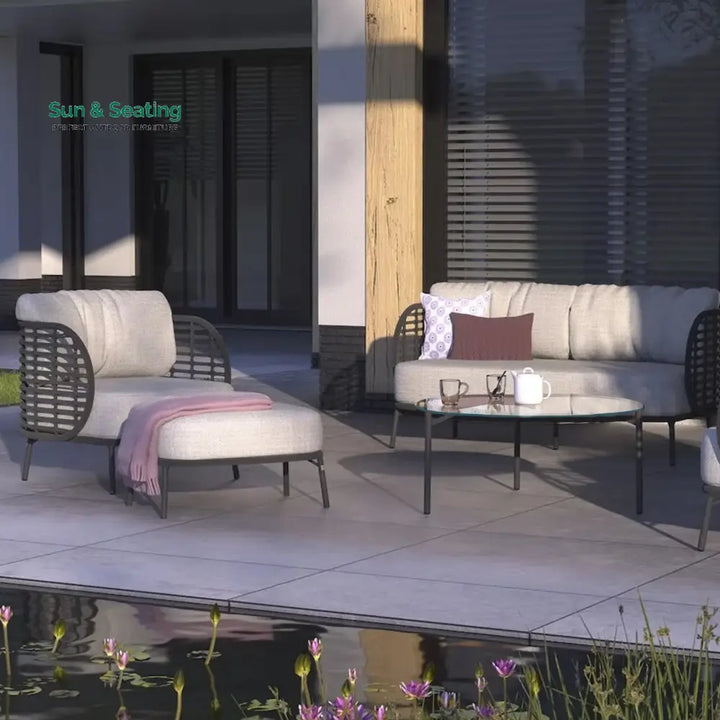 Locator Outdoor Sofa Set 2 Seater 2 Single seater with ottoman and 1 Center Table Set (Dark Grey) Braided &amp; Rope Sofa
