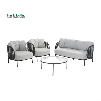 Locator Outdoor Sofa Set 2 Seater 2 Single seater with ottoman and 1 Center Table Set (Dark Grey) Braided & Rope Sofa