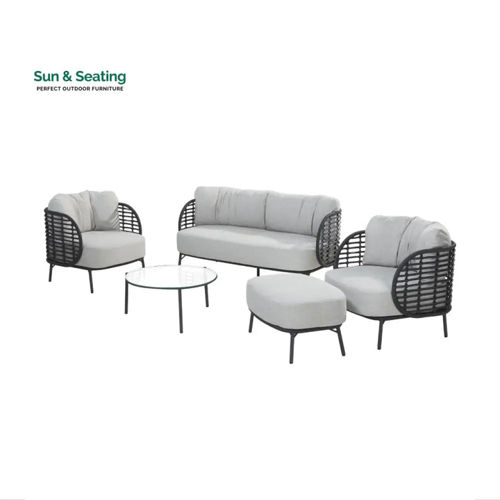 Locator Outdoor Sofa Set 2 Seater 2 Single seater with ottoman and 1 Center Table Set (Dark Grey) Braided &amp; Rope Sofa