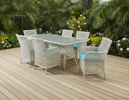 Lodovico Outdoor Patio Dining Set 6 Chairs and 1 Table (Pearl white) Dining sets