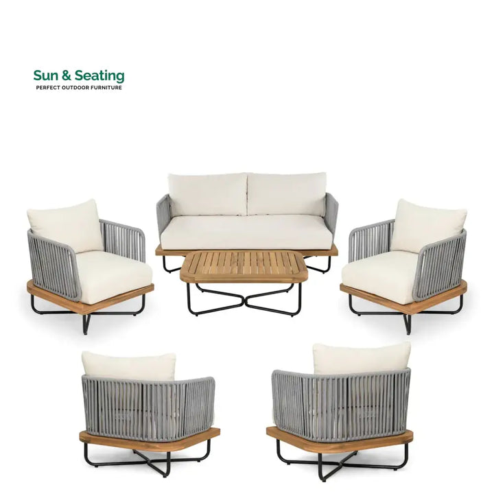 Logema Outdoor Garden Balcony Sofa Set 2 Seater,4 Single Seater With 1 Table Set Braid &amp; Rope (Grey + Beige) Sofa Sets