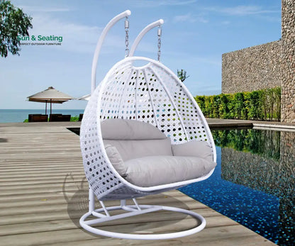 Lombardi Double Seater Hanging Swing With Stand For Balcony Garden Swing (White) Swings