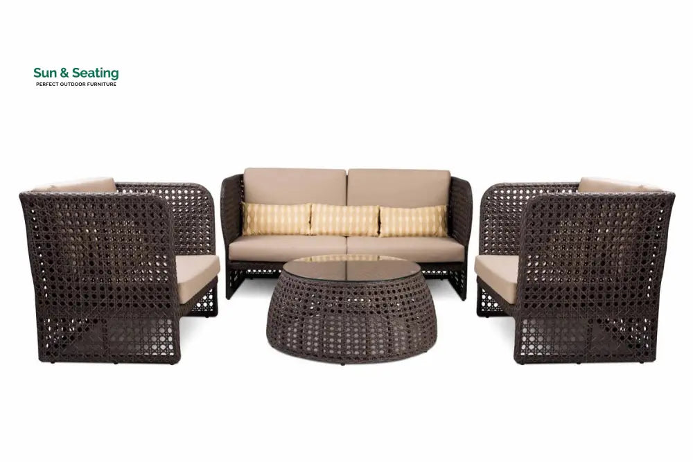 Lombardi Outdoor Sofa Set 2 Seater 2 Single seater and 1 Center Table (Brown) Sofa Sets