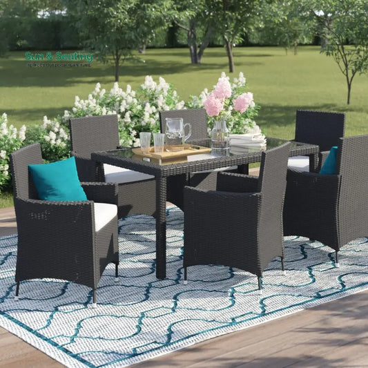 Lombardo Outdoor Patio Dining Set 6 Chairs and 1 Table (Black) Dining sets