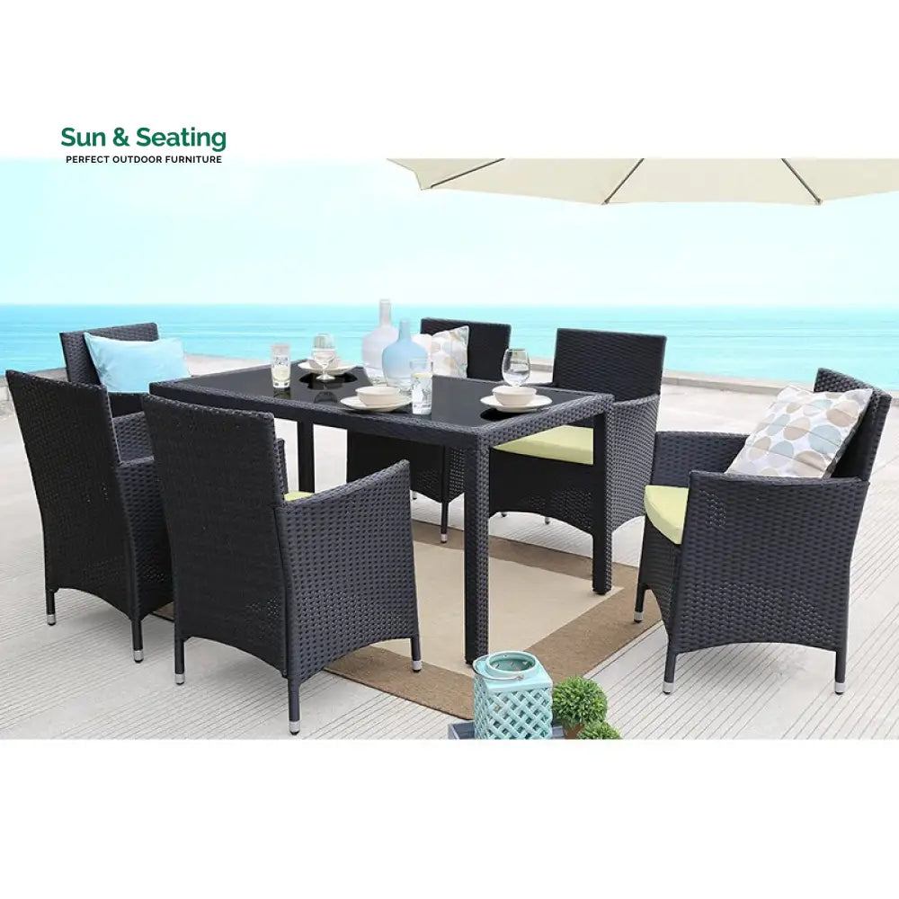 Lombardo Outdoor Patio Dining Set 6 Chairs and 1 Table (Black) Dining sets