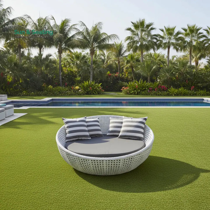 Lombardo Outdoor Poolside Sunbed With Cushion Daybed (White) Sunbed