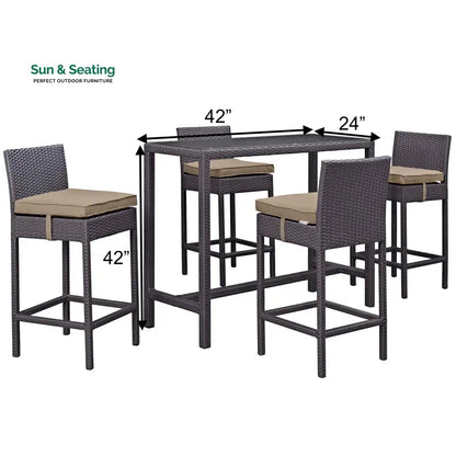 Lomeo Outdoor Patio Bar Sets 4 Chairs and 1 Table (Dark Brown) Bar Sets