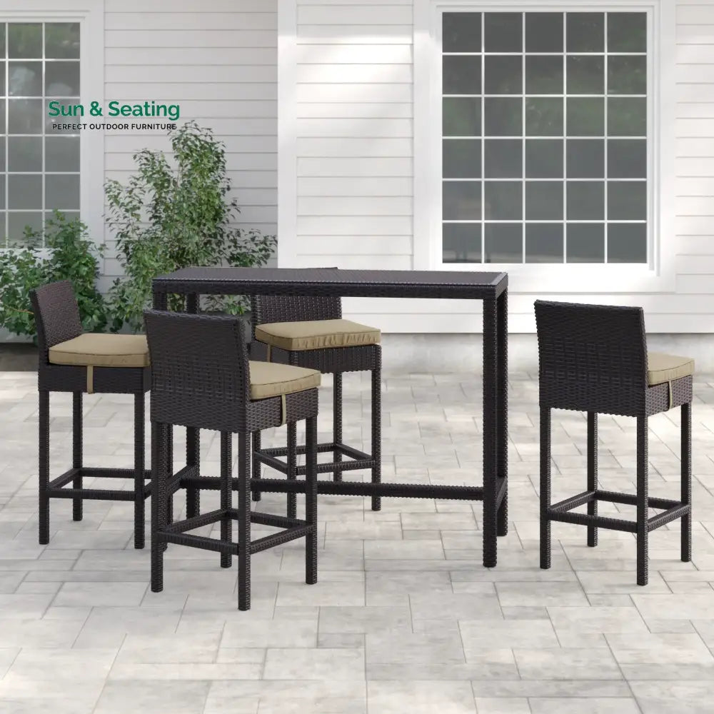 Lomeo Outdoor Patio Bar Sets 4 Chairs and 1 Table (Dark Brown) Bar Sets