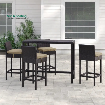 Lomeo Outdoor Patio Bar Sets 4 Chairs and 1 Table (Dark Brown) Bar Sets