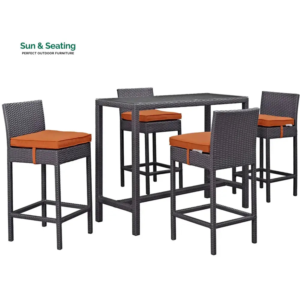 Lomeo Outdoor Patio Bar Sets 4 Chairs and 1 Table (Dark Brown) Bar Sets