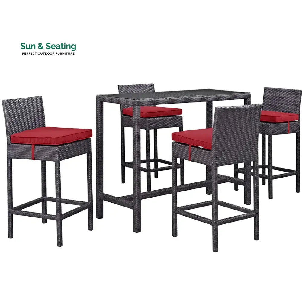 Lomeo Outdoor Patio Bar Sets 4 Chairs and 1 Table (Dark Brown) Bar Sets