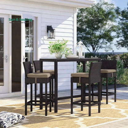 Lomeo Outdoor Patio Bar Sets 4 Chairs and 1 Table (Dark Brown) Brown Bar Sets