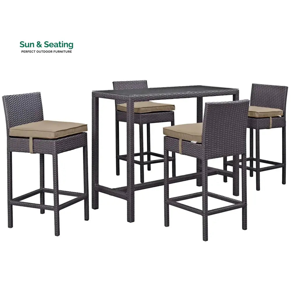 Lomeo Outdoor Patio Bar Sets 4 Chairs and 1 Table (Dark Brown) Bar Sets