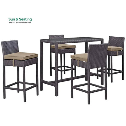 Lomeo Outdoor Patio Bar Sets 4 Chairs and 1 Table (Dark Brown) Bar Sets