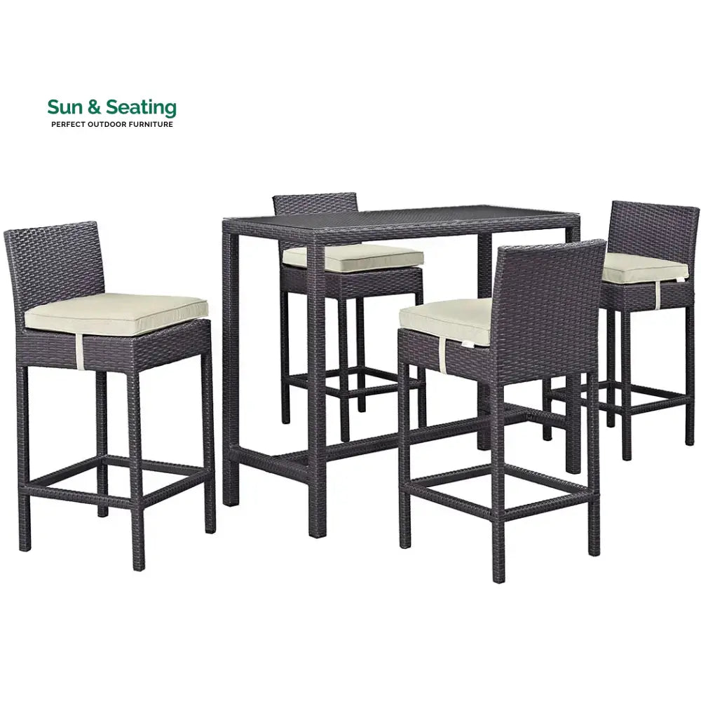 Lomeo Outdoor Patio Bar Sets 4 Chairs and 1 Table (Dark Brown) Bar Sets