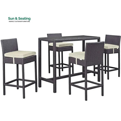 Lomeo Outdoor Patio Bar Sets 4 Chairs and 1 Table (Dark Brown) Bar Sets
