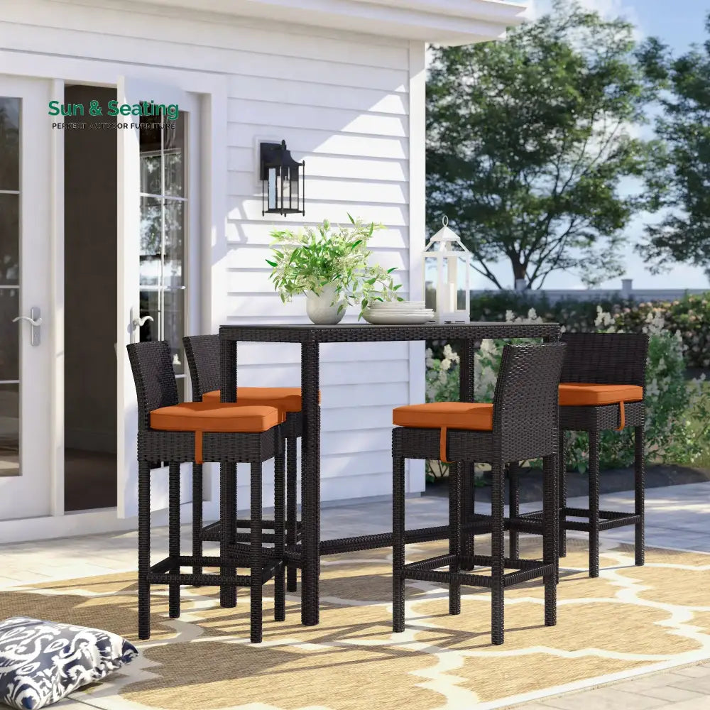 Lomeo Outdoor Patio Bar Sets 4 Chairs and 1 Table (Dark Brown) Orange Bar Sets