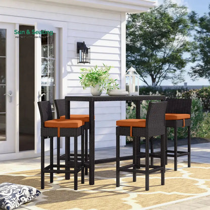 Lomeo Outdoor Patio Bar Sets 4 Chairs and 1 Table (Dark Brown) Orange Bar Sets