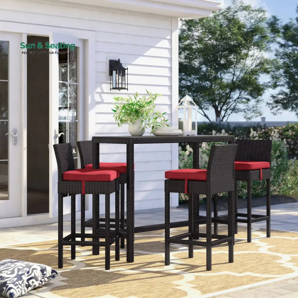 Lomeo Outdoor Patio Bar Sets 4 Chairs and 1 Table (Dark Brown) Red Bar Sets