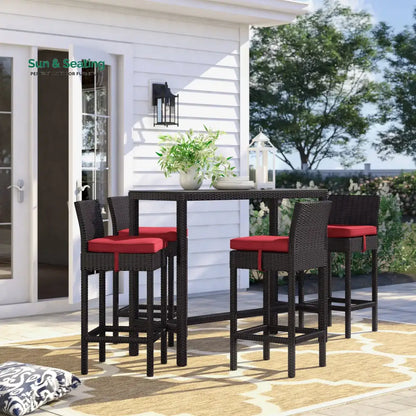 Lomeo Outdoor Patio Bar Sets 4 Chairs and 1 Table (Dark Brown) Red Bar Sets