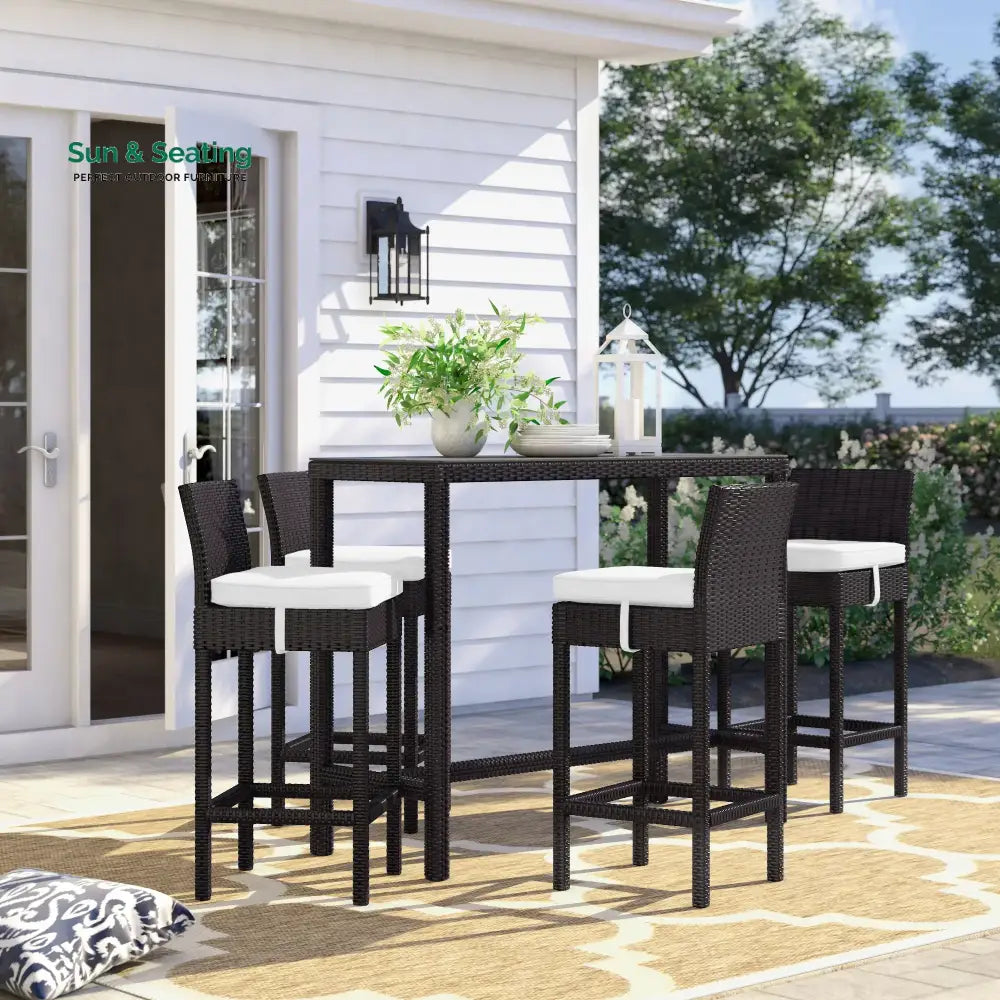Lomeo Outdoor Patio Bar Sets 4 Chairs and 1 Table (Dark Brown) White Bar Sets