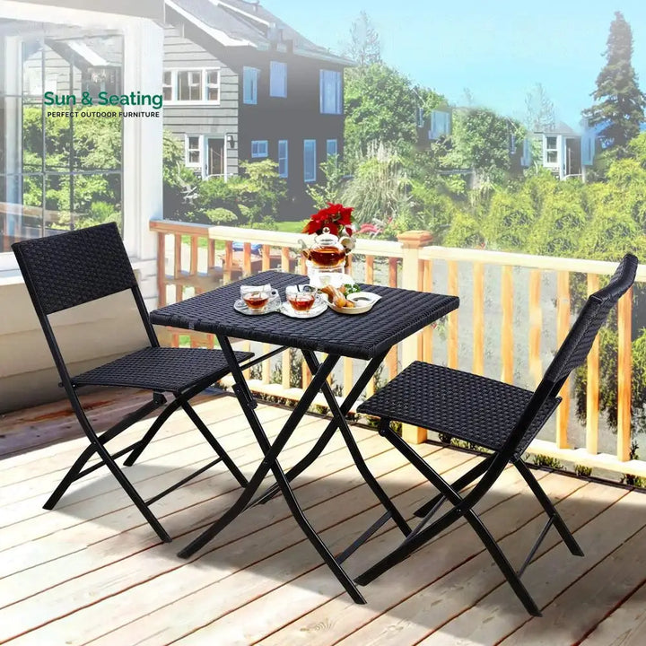 Lona Outdoor Patio Seating Set 2 Chairs and 1 Table Set (Black) Coffee Table Sets
