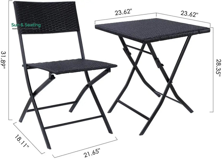 Lona Outdoor Patio Seating Set 2 Chairs and 1 Table Set (Black) Coffee Table Sets
