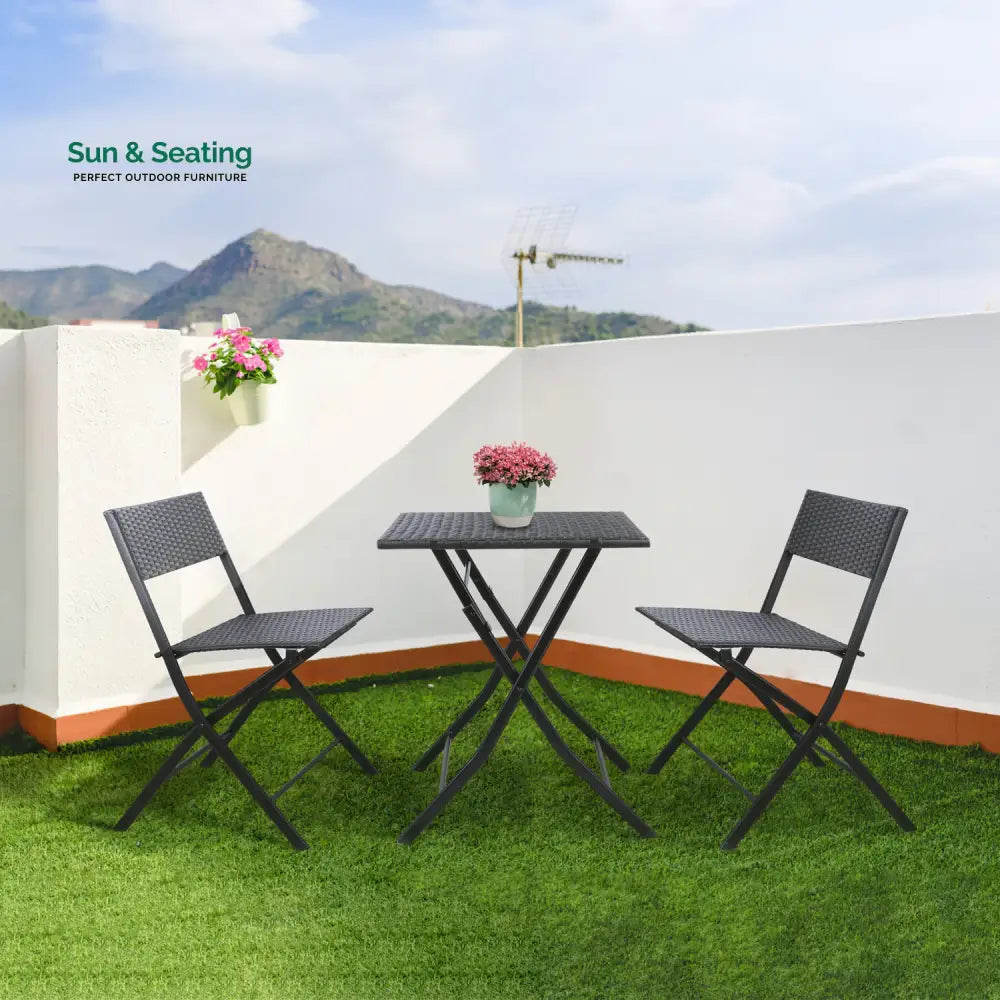Lona Outdoor Patio Seating Set 2 Chairs and 1 Table Set (Black) Coffee Table Sets