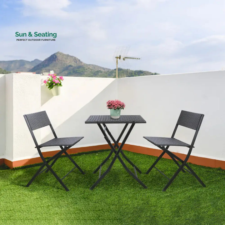 Lona Outdoor Patio Seating Set 2 Chairs and 1 Table Set (Black) Coffee Table Sets