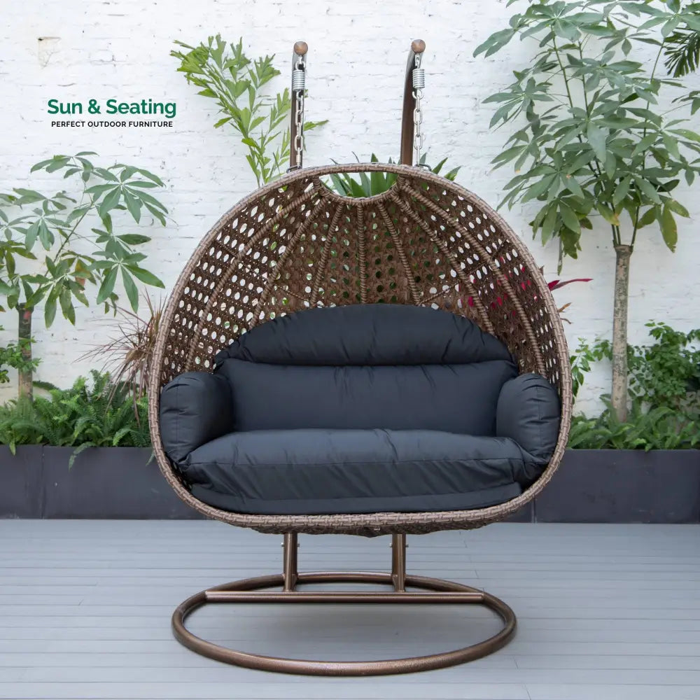 Longo Double Seater Hanging Swing With Stand For Balcony Garden Swing (Brown) Black Swings