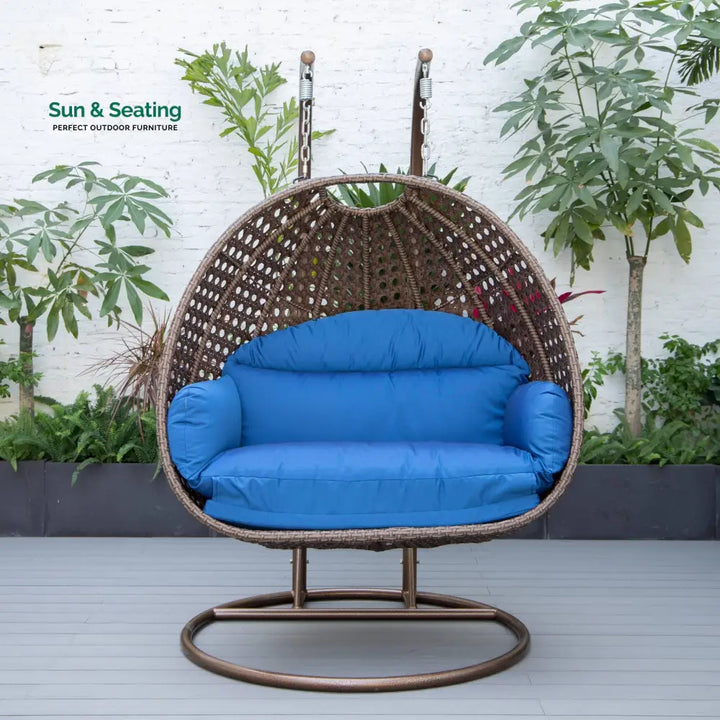 Longo Double Seater Hanging Swing With Stand For Balcony Garden Swing (Brown) Blue Swings