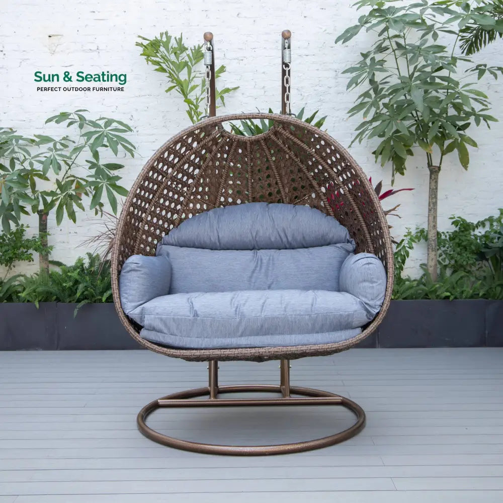 Longo Double Seater Hanging Swing With Stand For Balcony Garden Swing (Brown) Charcoal Swings