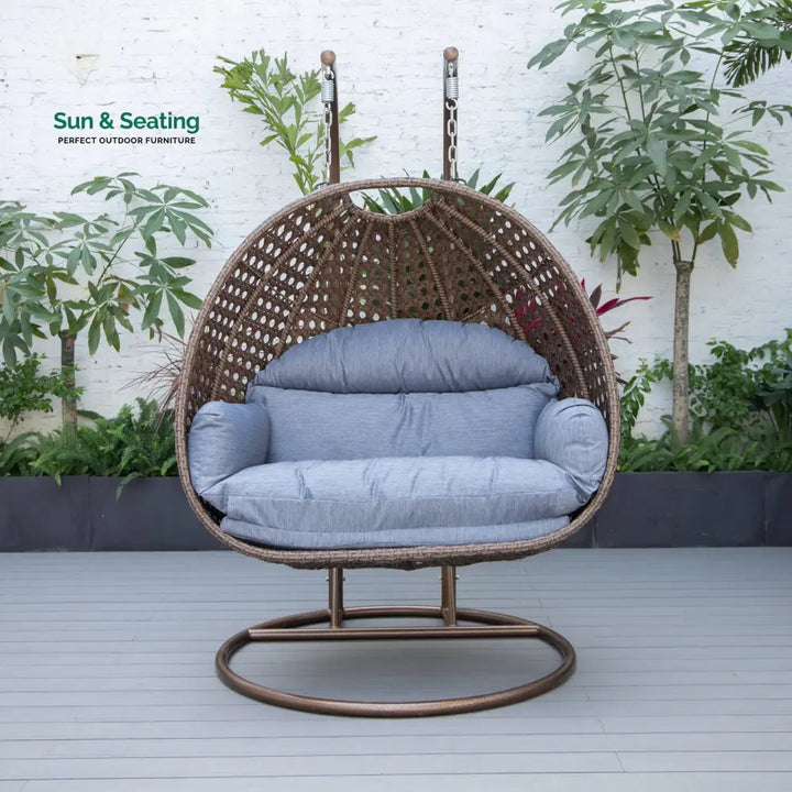 Longo Double Seater Hanging Swing With Stand For Balcony Garden Swing (Brown) Charcoal Swings