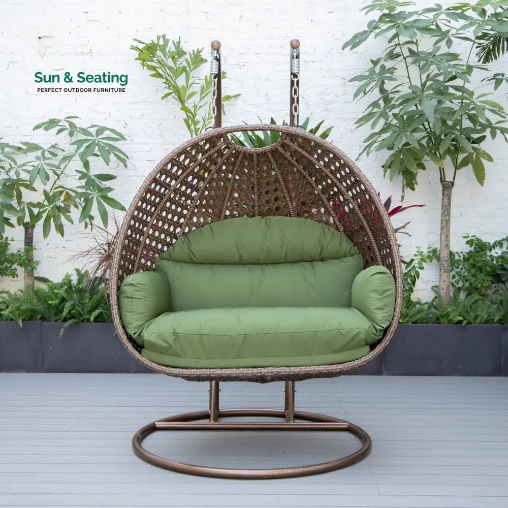 Longo Double Seater Hanging Swing With Stand For Balcony Garden Swing (Brown) Dark Green Swings