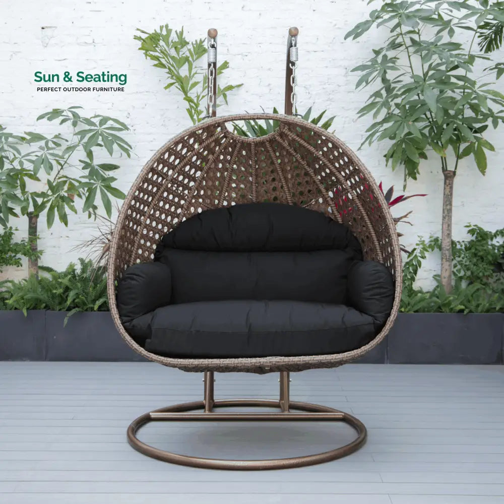 Longo Double Seater Hanging Swing With Stand For Balcony Garden Swing (Brown) Dark Grey Swings
