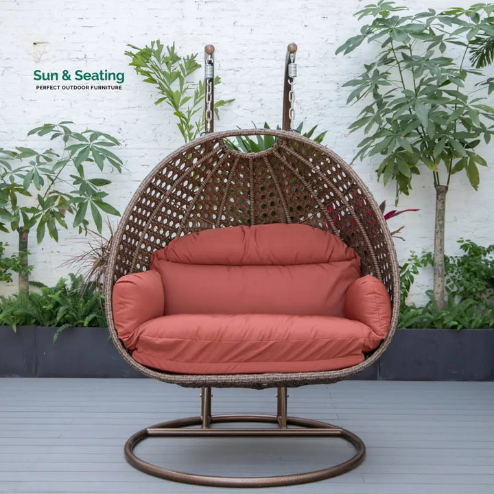 Longo Double Seater Hanging Swing With Stand For Balcony Garden Swing (Brown) Dark Orange Swings