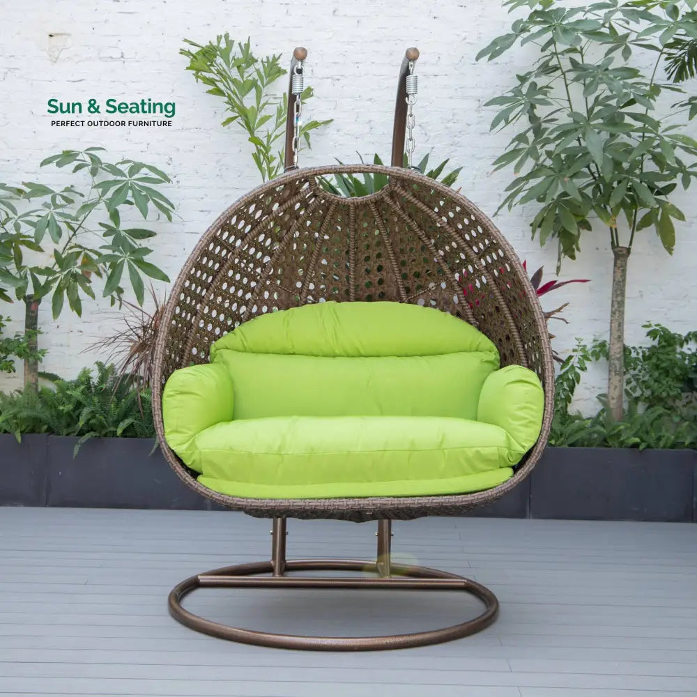 Longo Double Seater Hanging Swing With Stand For Balcony Garden Swing (Brown) Light Green Swings