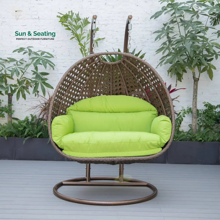 Longo Double Seater Hanging Swing With Stand For Balcony Garden Swing (Brown) Light Green Swings