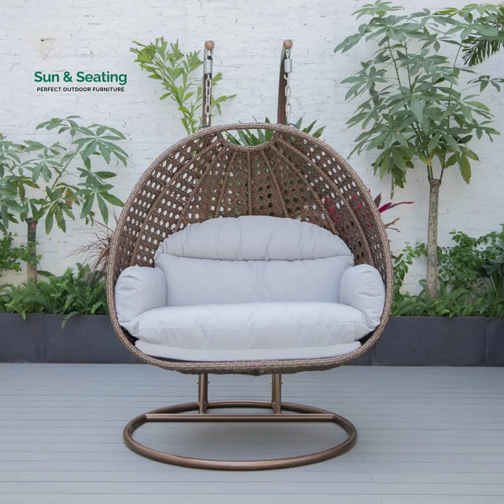 Longo Double Seater Hanging Swing With Stand For Balcony Garden Swing (Brown) Light Grey Swings
