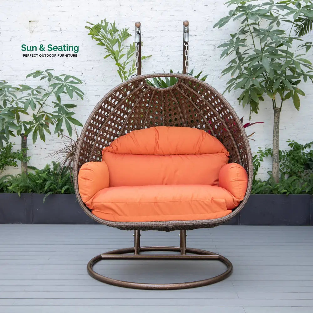 Longo Double Seater Hanging Swing With Stand For Balcony Garden Swing (Brown) Orange Swings