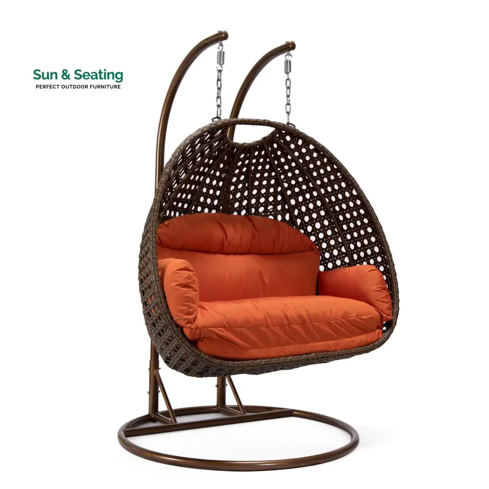 Longo Double Seater Hanging Swing With Stand For Balcony Garden Swing (Brown) Swings
