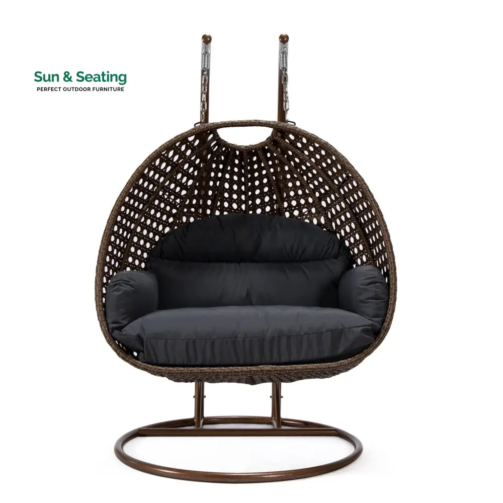 Longo Double Seater Hanging Swing With Stand For Balcony Garden Swing (Brown) Swings