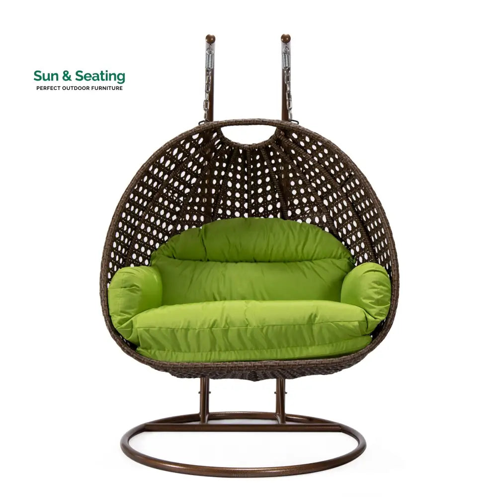 Longo Double Seater Hanging Swing With Stand For Balcony Garden Swing (Brown) Swings